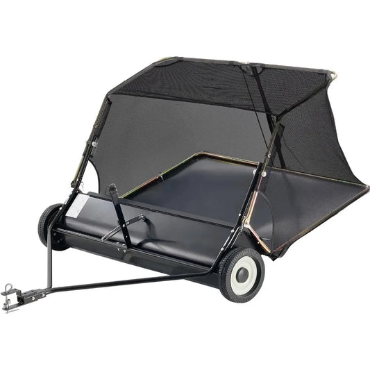 Lawn Sweeper Tow-Behind, 42 in 12 Cu. Ft. Leaf & Grass Collector with Strong Rubber Wheels & Heavy Duty Thickened Steel Frame He