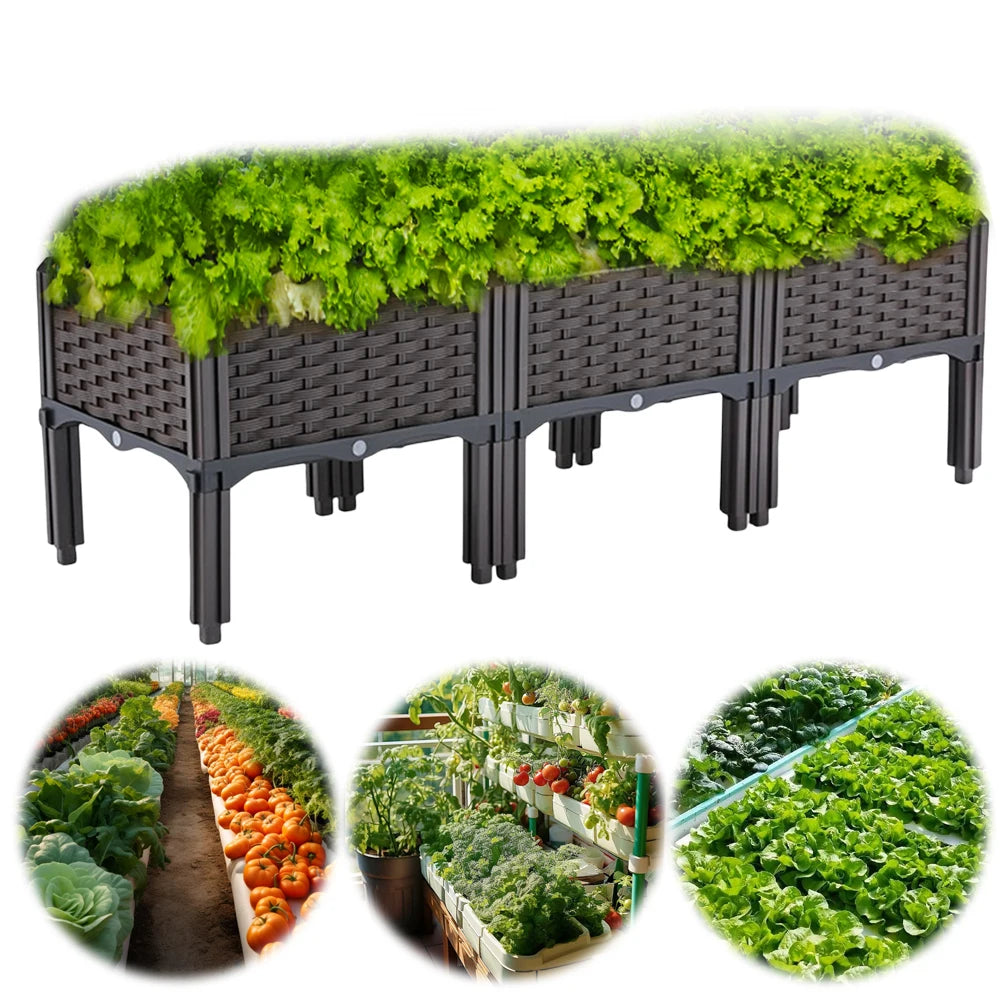 Plastic Raised Planter Box with Drainage Holes Raised Bed Elevated Propagation Box for Patio Flower Fruit Herb Vegetable Growing
