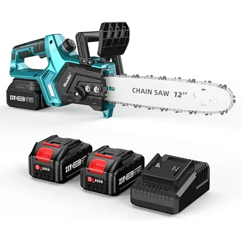 SeeSii-M12 Cordless Chainsaw 12-inch CH1200+ HandHeld Brushless Electric Chain Saw For Makita Battery 2*5.0Ah Pruning Power Tool