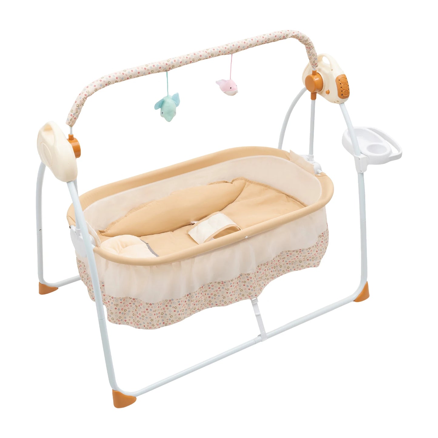 Electric Baby Crib Cradle Auditory Remote Control Foldable Auto-Swing Rocking Bassinet Sleep Bed Infant U-Shaped Strap/Buckles