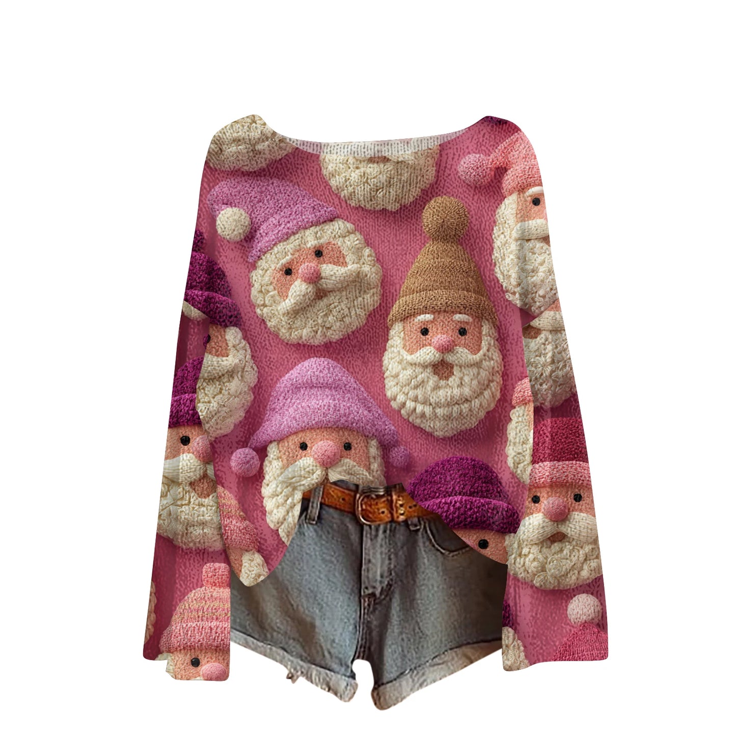 Women'S Round Neck Lightweight Sweater Casual Long Sleeve Christmas Print Knit Pullover Pulls Femmes Ropa De Mujer Woman Clothes