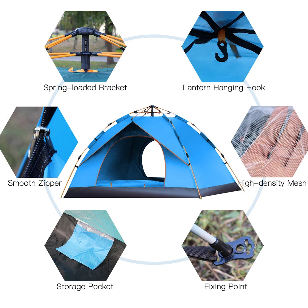 Instant Pop up Tent Outdoor Camping Tent Water-resistant Portable Instant Hiking Traveling Tent for 1-2 People Family Tent