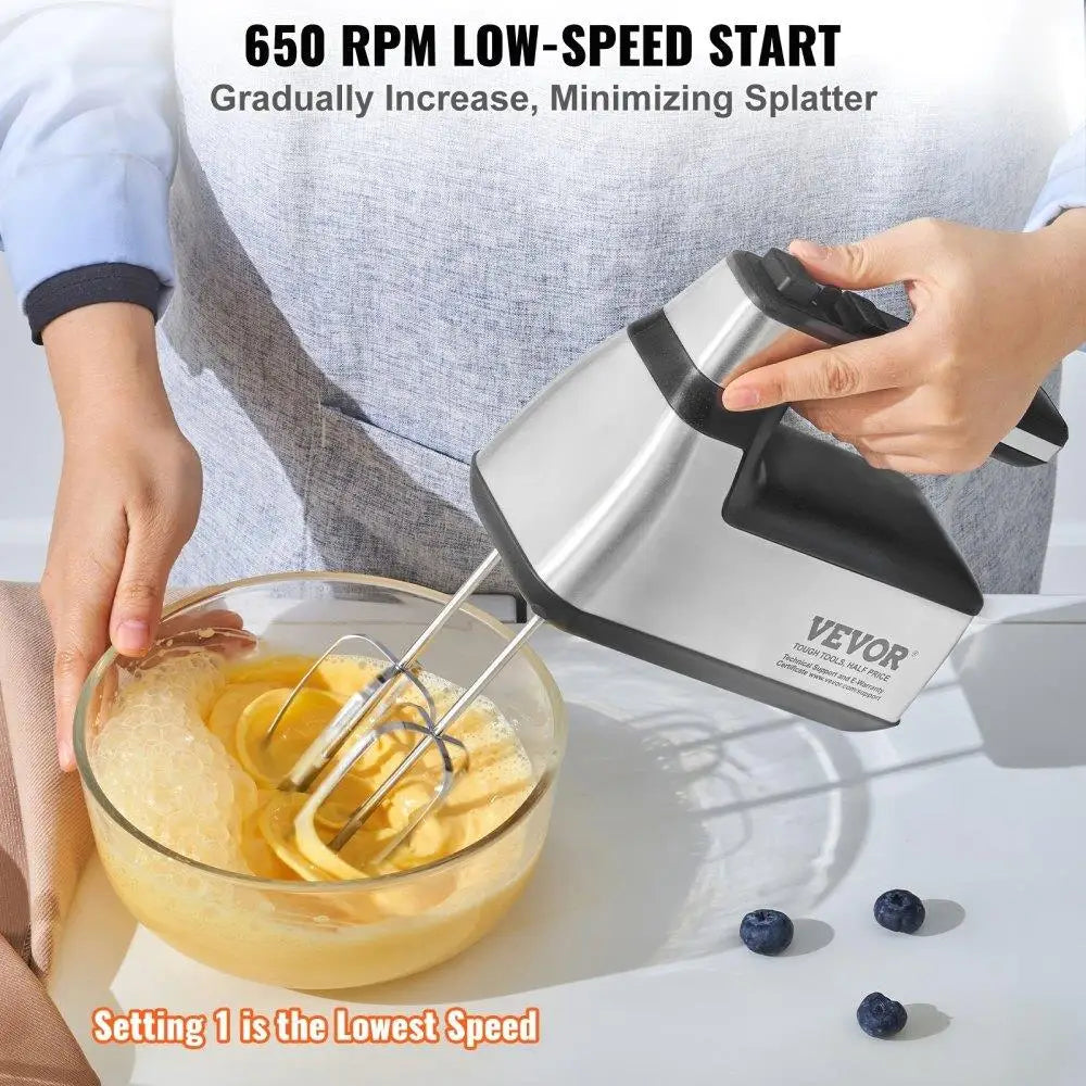 Cordless Electric Hand Mixer 250W Continuously Variable Turbo Boost Beaters & Dough Hooks with Storage Bag Baking Supplies
