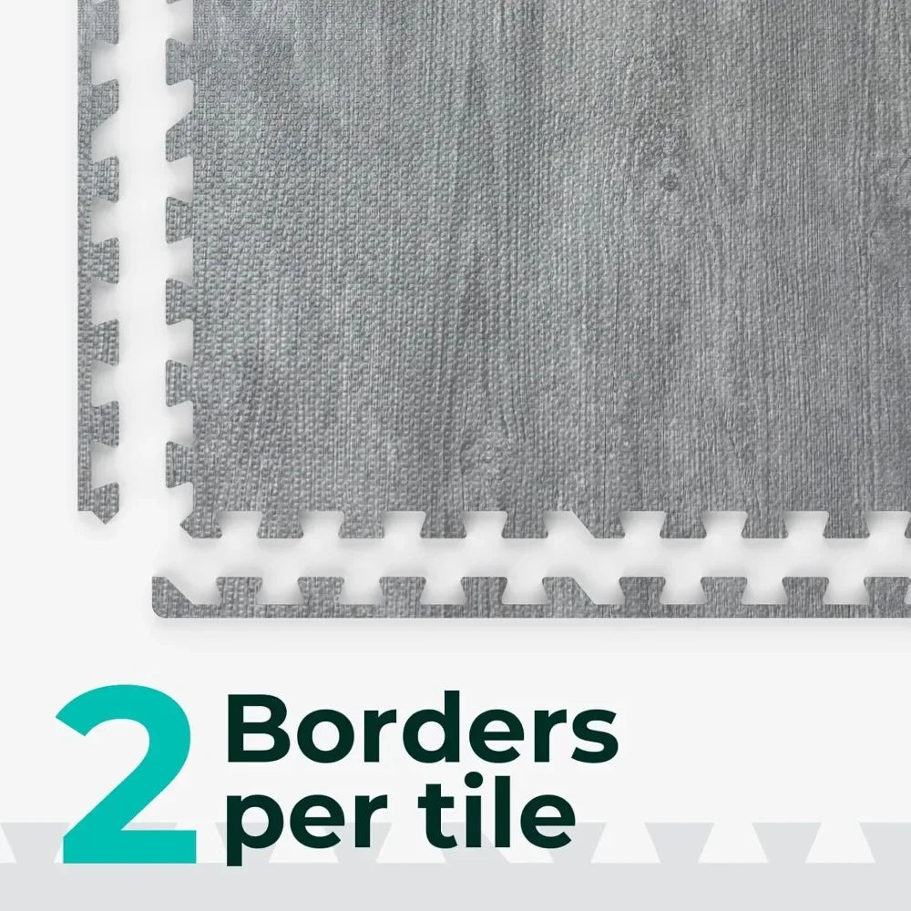 100 Sq. Ft 3/8 Inch Thick Printed Foam Tiles Interlocking Foam Mat, 24" x 24", 25 pcs, Grey Wood Grain Style Print Carpet