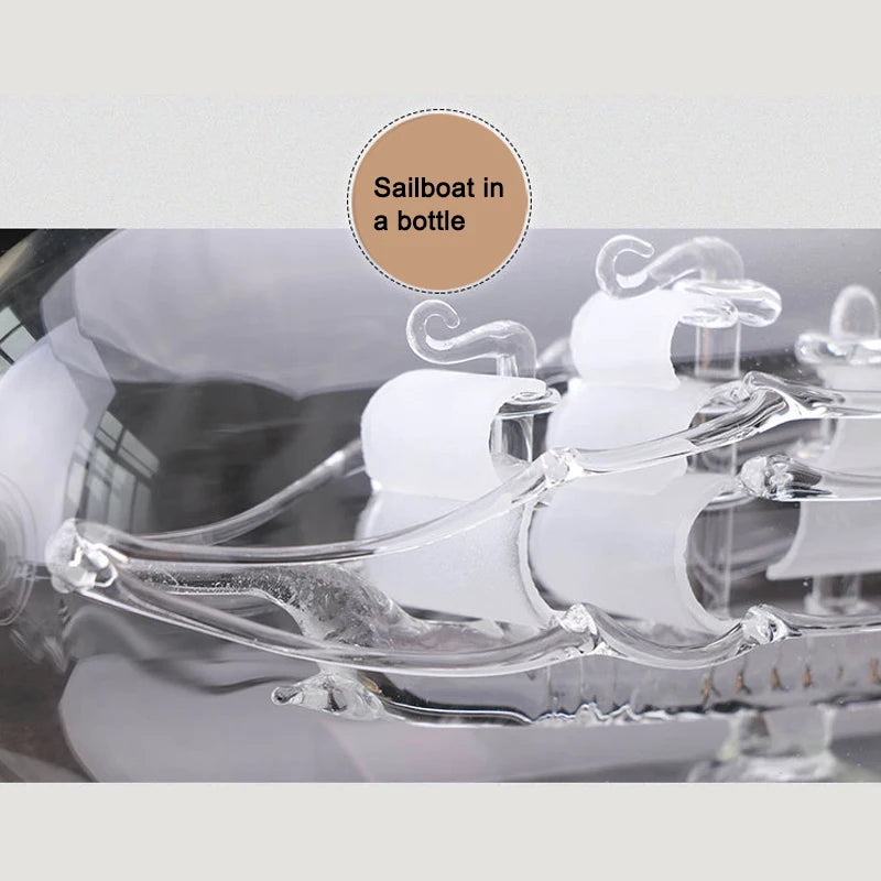 Sailboat Drifting Bottle Wooden Base With Wooden Base 3D Decorative Glass Ornament Ship For Tabletop Decor Home Decor