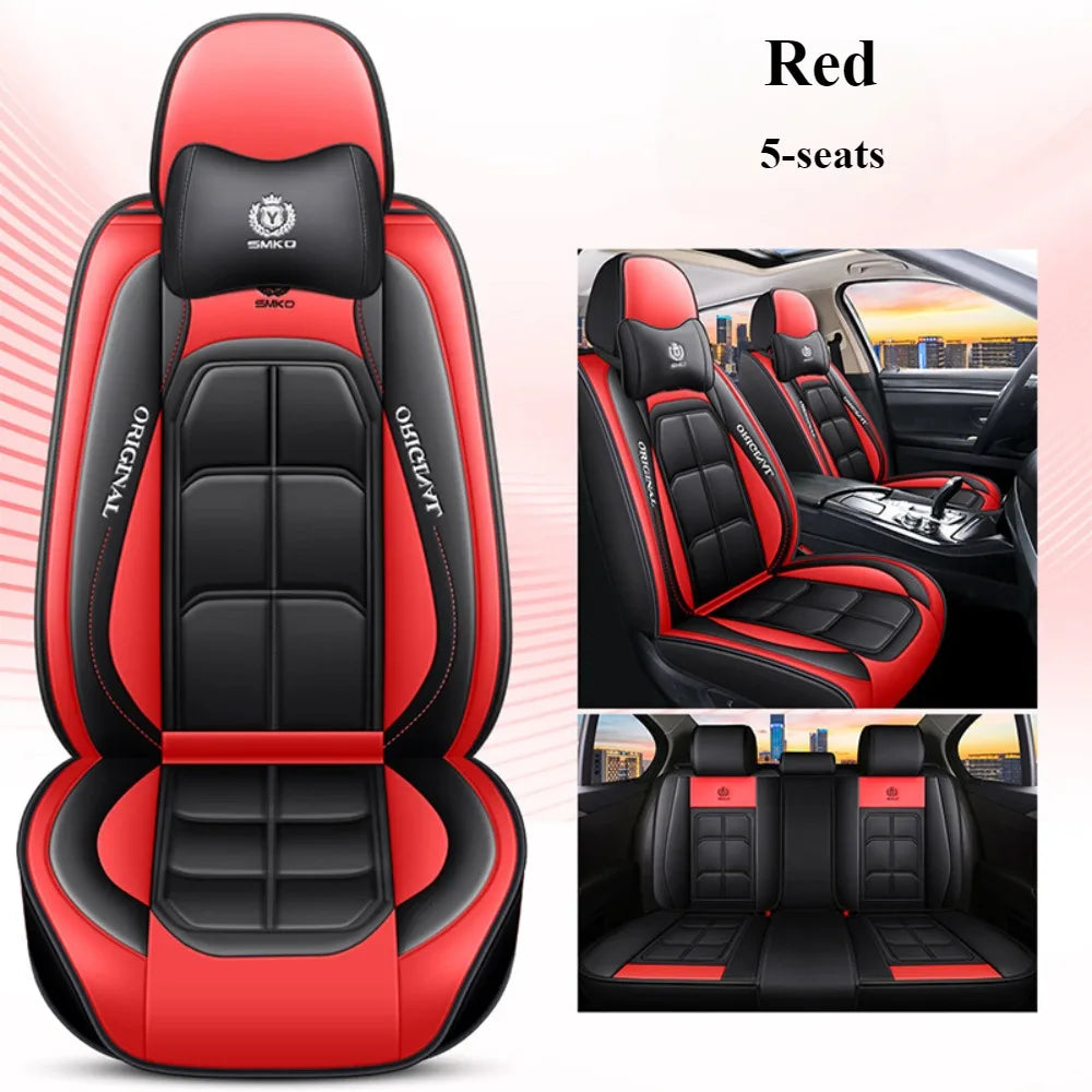 Comfort Edition 5-Seater PU Leather Seat Covers - 2 Headrests Included, Wear-Resistant, Easy to Clean, Full Car Interior Refresh