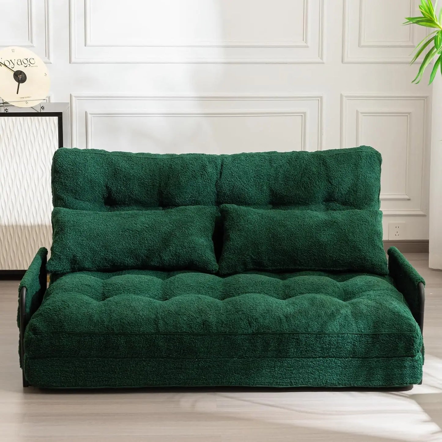 5-Position Boucle Bean Bag Bed, Convertible Lazy Sofa Sleeper Bed with Armrest, Versatile Floor Seating Sofa for Living Room