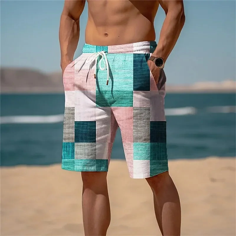 Summer Hawaiian Quick Dry Beach Shorts Plaid Trunks