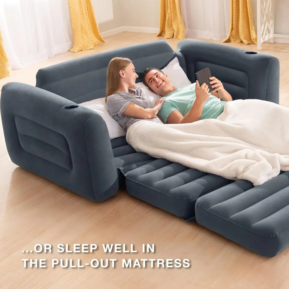 Inflatable Furniture Set with Queen Sized Pull-Out Sofa Bed, Gray - Air Mattress, Lounge Chairs, Guest Beds, Living Room Sofa