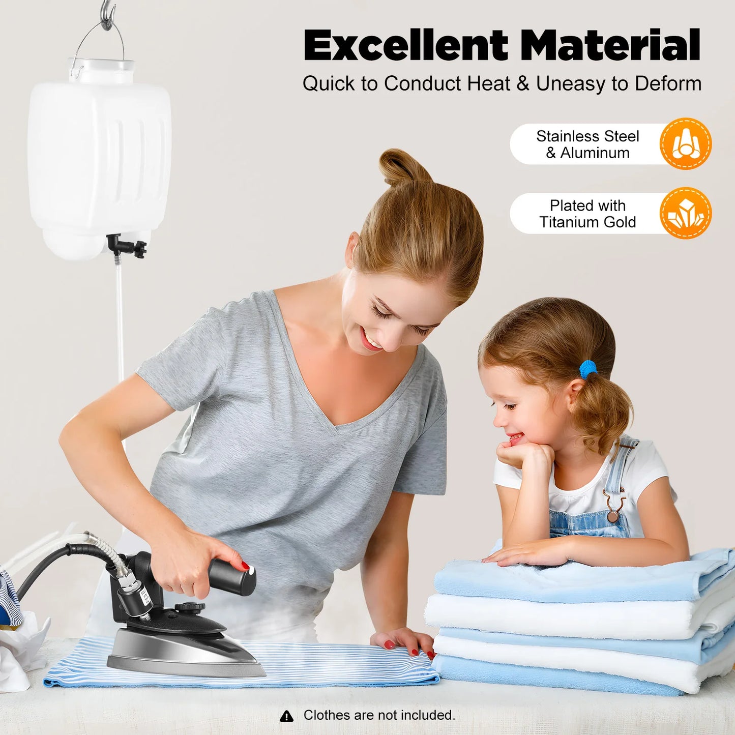 1200W Industrial Electric Steam Iron Kit, 5 Gears Adjustable Temperature, with Water Tank, Scald-prevention Plate