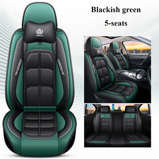 Comfort Edition 5-Seater PU Leather Seat Covers - 2 Headrests Included, Wear-Resistant, Easy to Clean, Full Car Interior Refresh