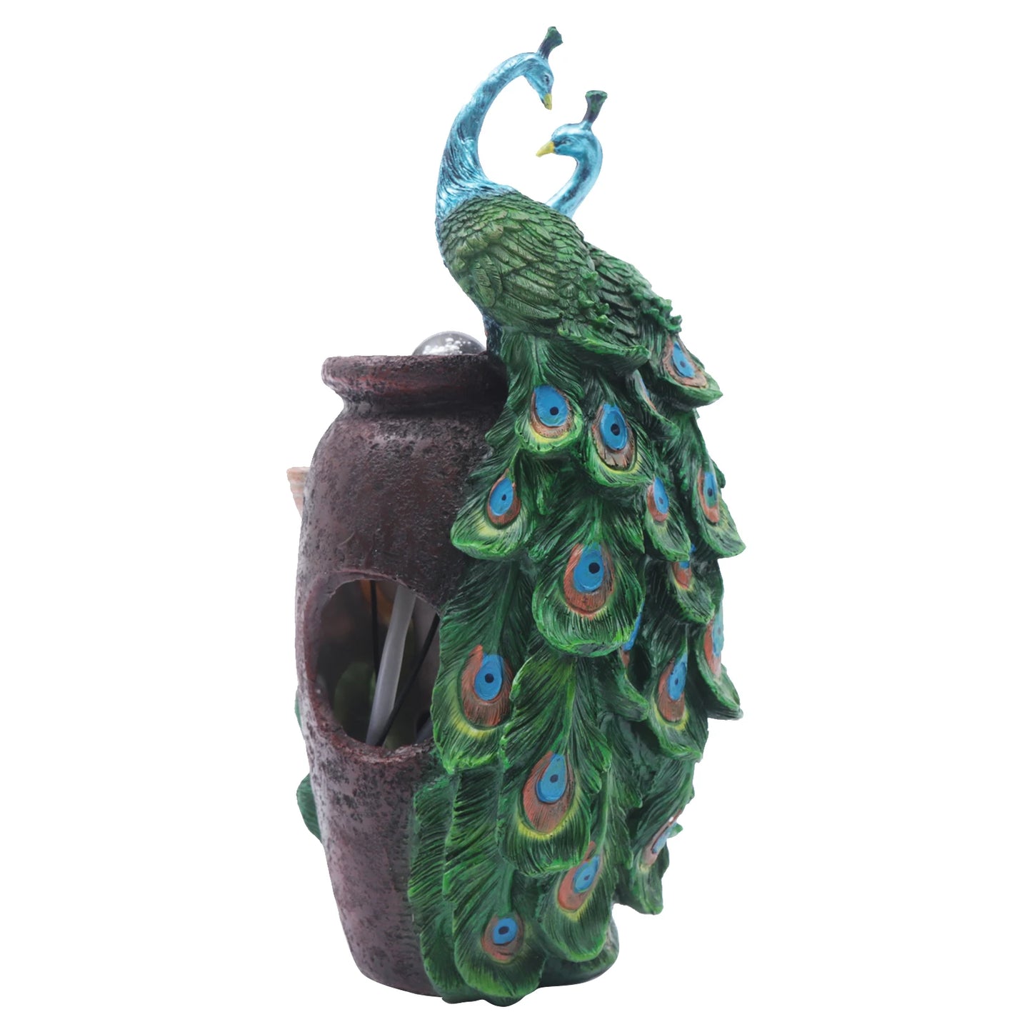 Peacock Waterfall Fountain Desktop Ornament Indoor Feng Shui Water Sound Decor, Rockery Waterfall Resin Fountain Ornament Decor