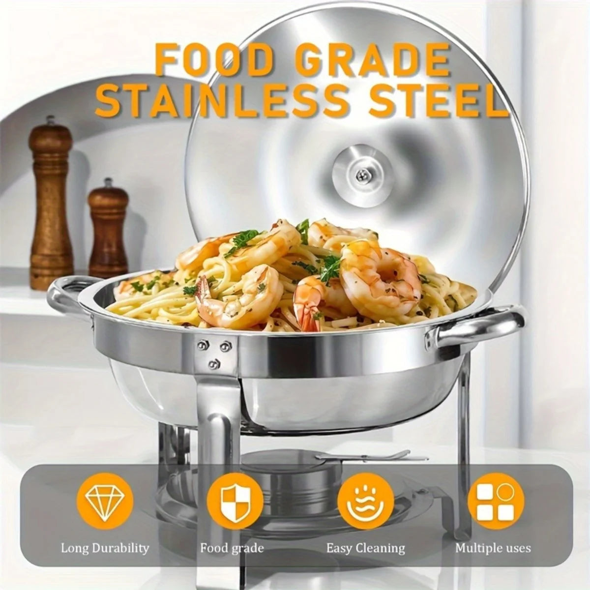 8 Pack Chafing Dish Buffet Set, Stainless Steel Food Warmer Kit with Lids, Food Pans, Water Pan and Fuel Holders for Restaurant
