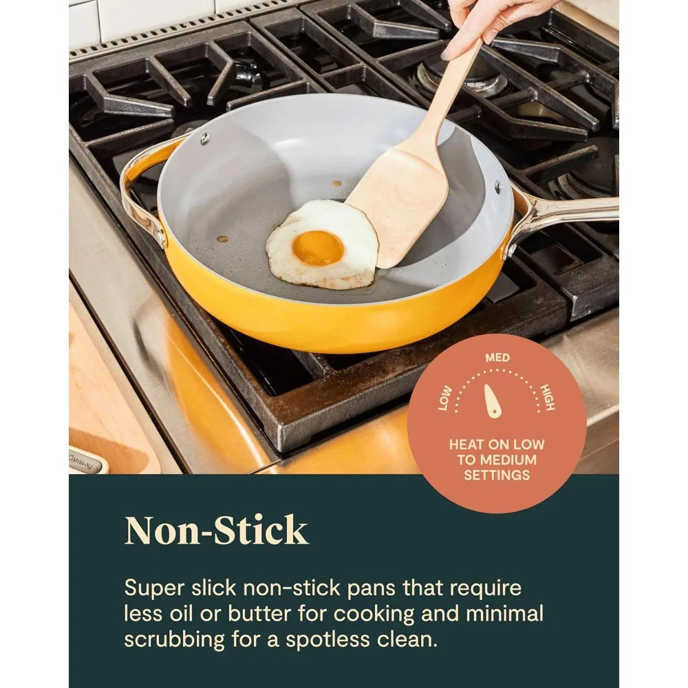 Nonstick Ceramic Cookware Set (12 Piece) Pots, Pans, Lids and Kitchen Storage - Non Toxic, Cookware Set