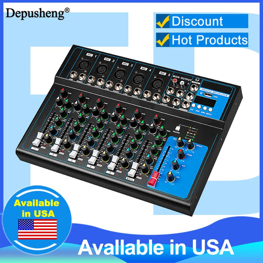7-Channel Professional Mixer DEPUSHENG Portable USB Interface Playback DJ Mixer Performance Console