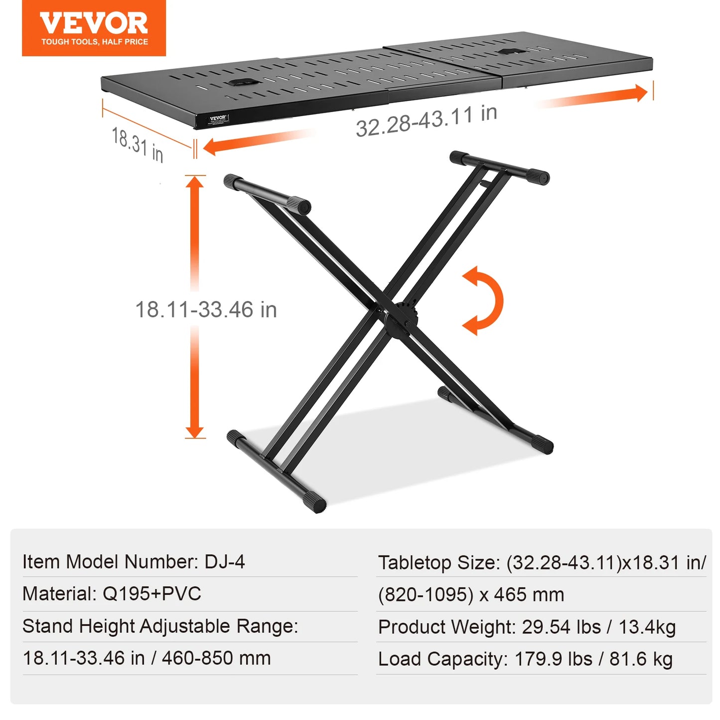 SucceBuy DJ Table Stand 32"x20" Portable DJ Laptop and Controller  Foldable Double-X Braced Keyboard Stand Tabletop Audio Mixer