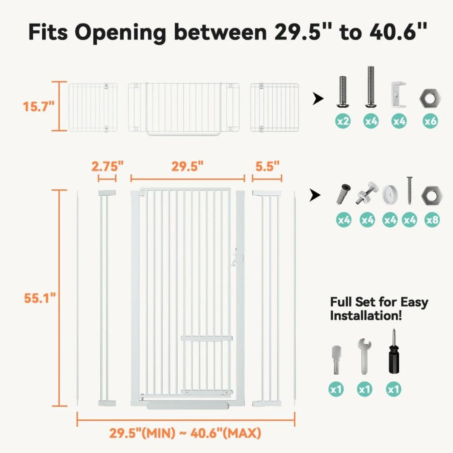 71" Extra Tall Pet Gate for Cats, 29.5-40.6" Extra Wide  Adjustable Cat Door, Prsure Mounted Easy Walk Through Gate