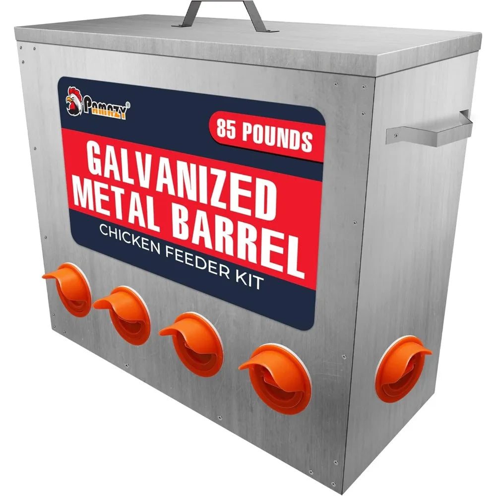 Large Capacity 85lbs Automatic Metal Poultry Feeder Set, Chicken Galvanized Trough, Chicken Feeder No Waste, Rainproof Poultry F