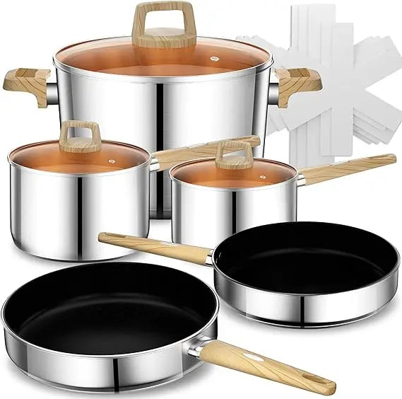 Stainless Steel Pots And Pans Set 13 Pcs Nonstick Cookware
