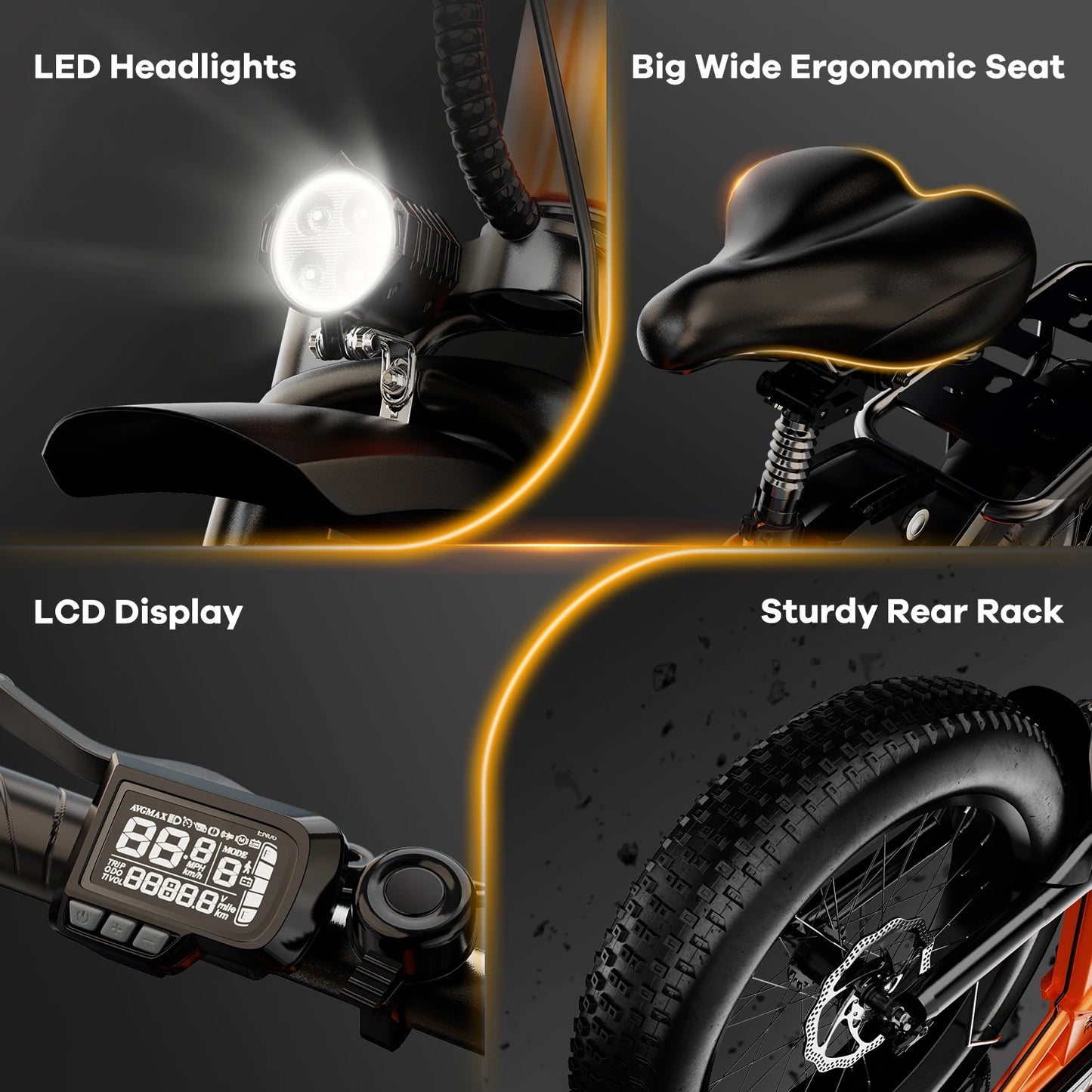 1000W Folding Electric Bike, 48V 20AH Large Removable Battery E Bike, 30+MPH, 80 Miles Max Range, 20" Fat Tire Electric Bike for