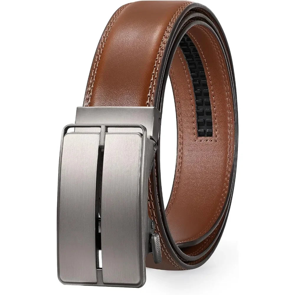Mens Leather Ratchet Belt Automatic Buckle 1 3 8 Dress Belt