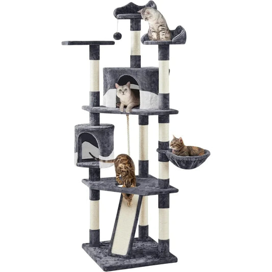 79inMulti-Level Cat Trees Indoor Cat Tower with Sisal-Covered Scratching Posts,Plush Perches and Condo for Kittens,Cats and Pets
