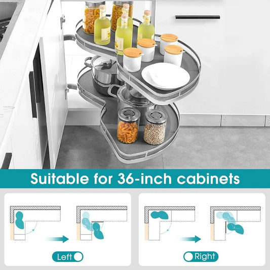 Blind Corner Cabinet Tray 2 Tier Height Adjustable Strong Load Bearing Cabinet Swing Pull Out Organizer Swing Pull Out Organizer