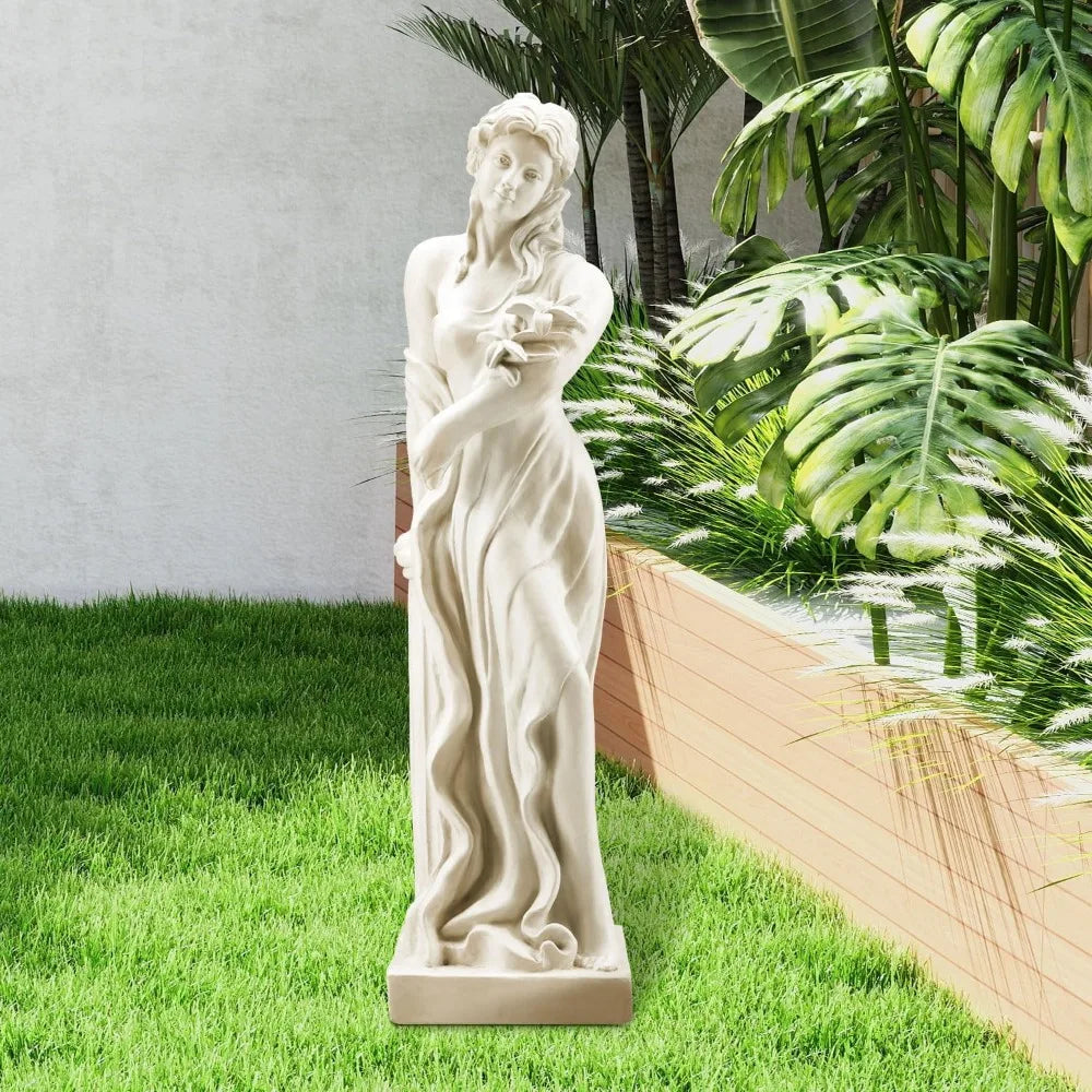 51'' Large Outdoor Garden Nymph Statue, Goddess of Spring Flowers, Roman Style Sculptures Decorations, Religious Garden Statue