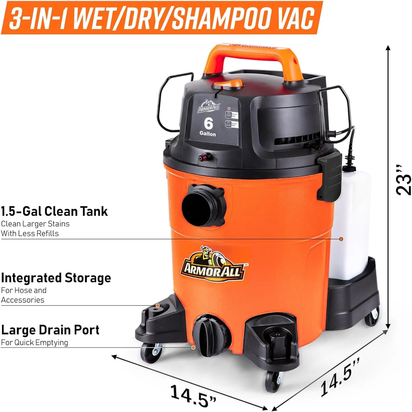 6-Gallon* 5.5 Peak HP\u2020 3-in-1 Wet/Dry/Upholstery Shampoo Vacuum Cleaner \u2013 VK609PFR 0901