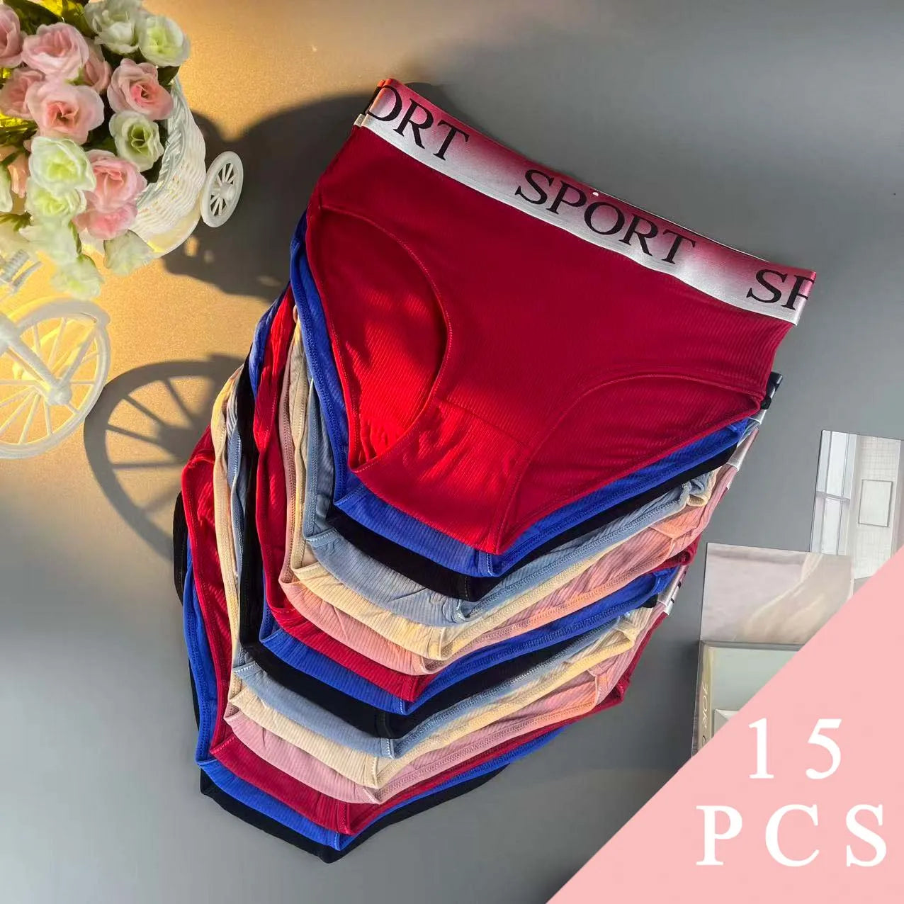 15pcs women's panties with high waistline shaping ‘SPORT’ print breathable lingerie for plus-size women
