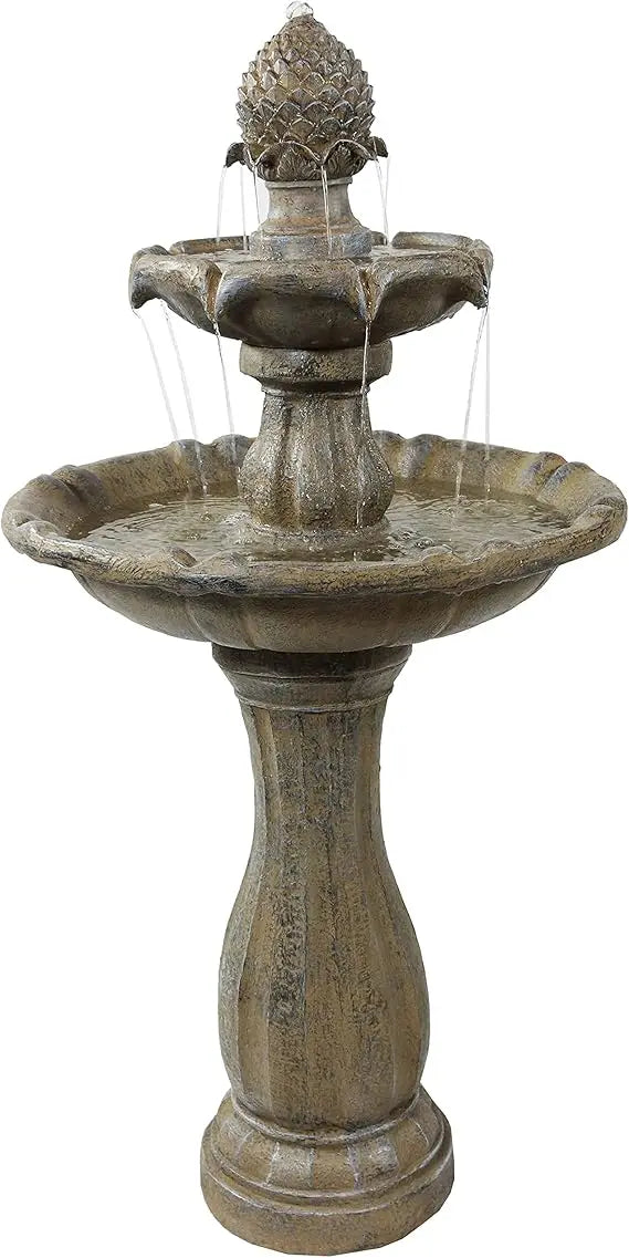 Pineapple 46-Inch 2-Tier Outdoor Solar Fountain - Decorative Water Fountain with Pump for Garden, Patio, Yard or Balcony - Eart