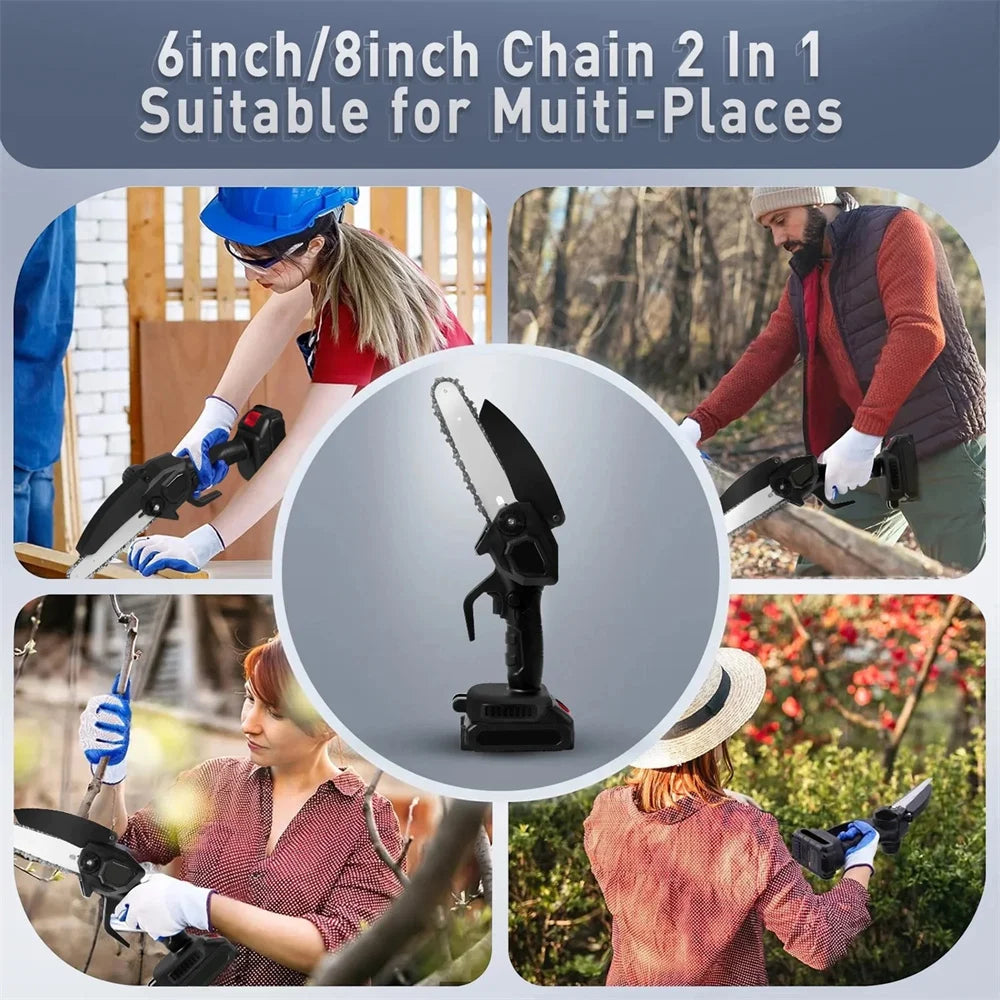 Cordless Chainsaw, Mini Chiansaw with 6 inch / 8 inch Chians, Portable Handheld Electric Chainsaw for Household & Garden
