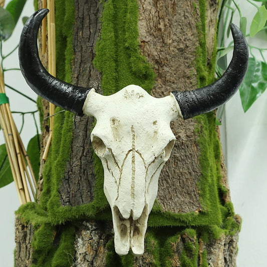 Resin 3D Animal Wildlife Horns Sculpture Longhorn Cow Skull Head Wall Decoration