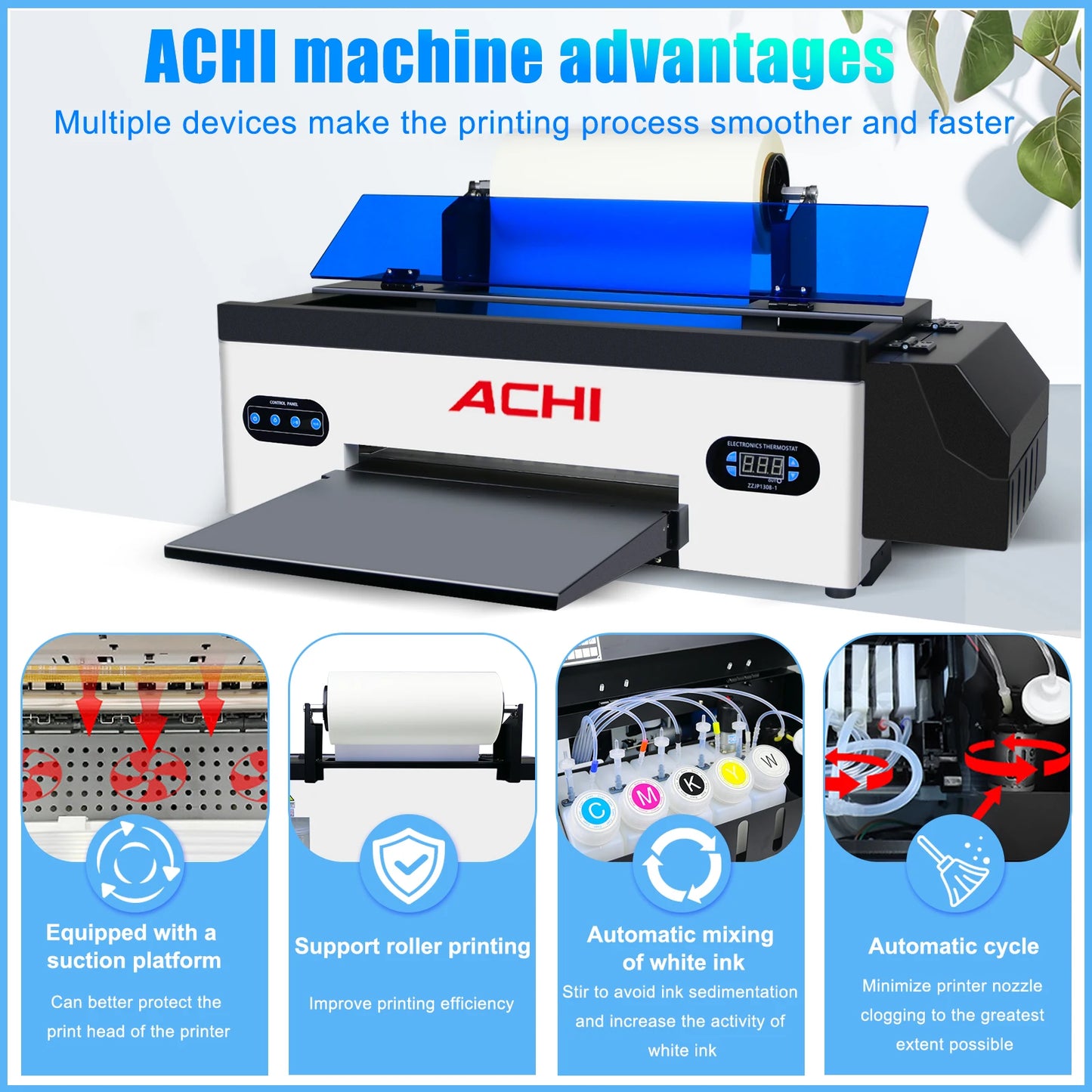 ACHI DTF Transfer Printer A3 DTF Printer T Shirt Printing Machine With Curing Oven for Clothes Hoodies Jeans Textile EU US Stock