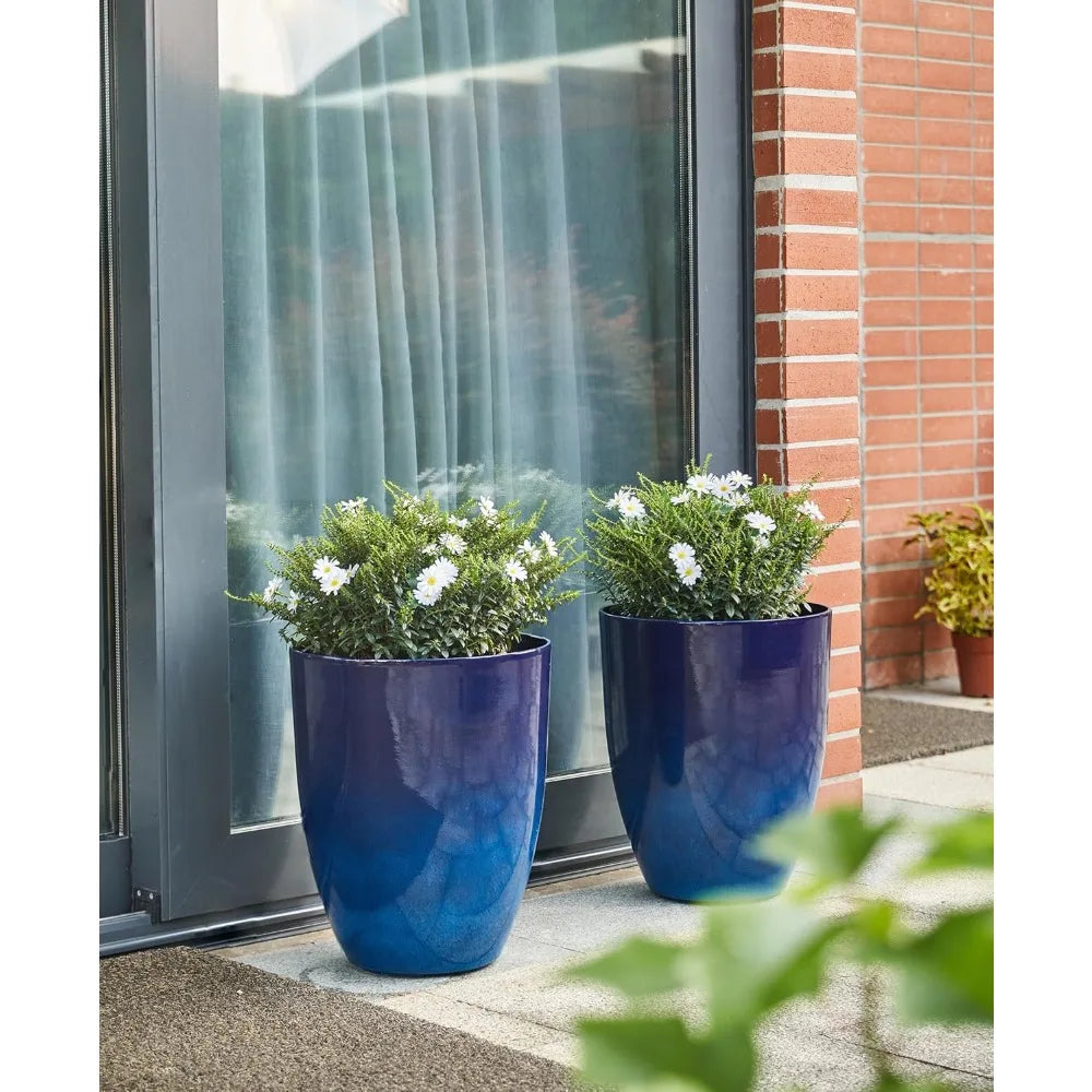 16.75" H Garden Tall Planter Pots,Set of 2 Morden Round Faux Ceramic Tall Planter with Drainage Holes,Large Flower Pots
