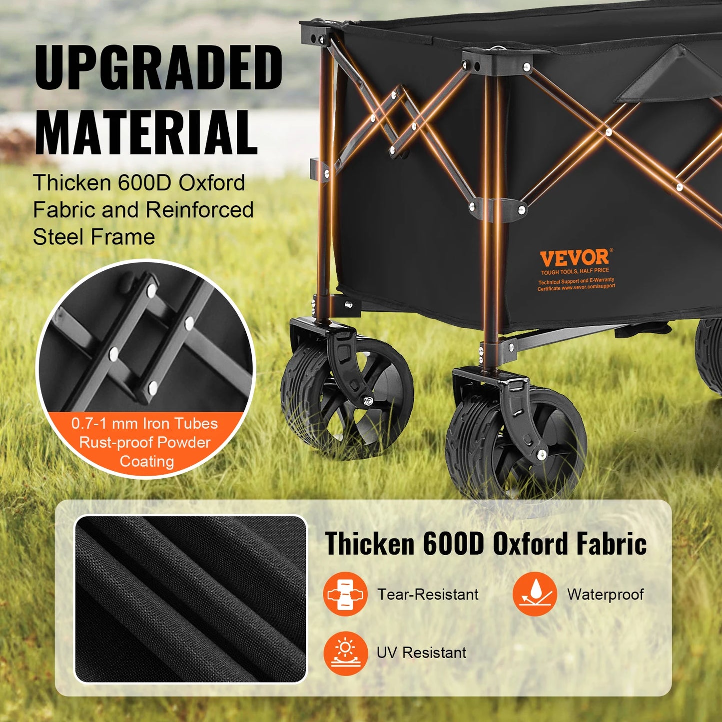 VEVOR Collapsible Folding Beach Wagon Cart with All Terrain Wheels and Drink Holders for Camping Shopping and Garden