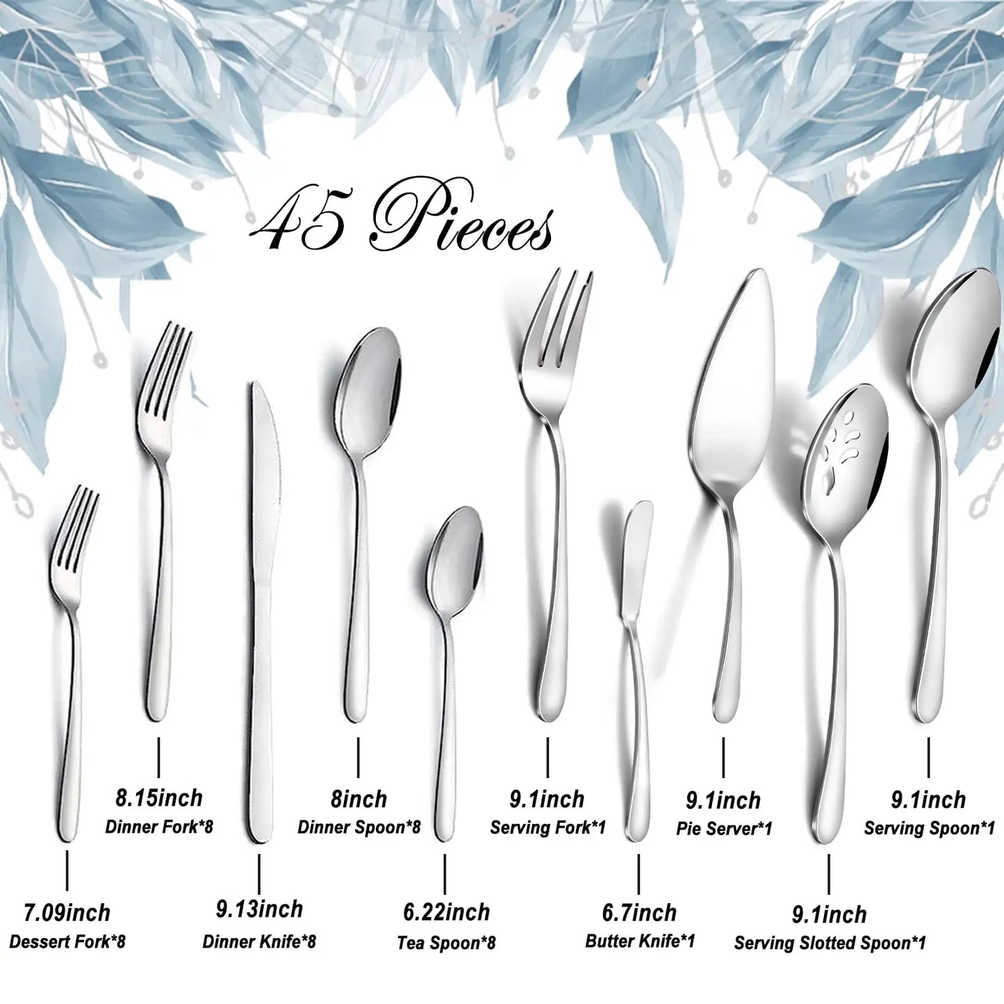 65 Pcs Silverware Set with Serving Set for 12, Stainless Steel Flatware Cutlery Set Contains 5 Pcs Serving Set, for Home