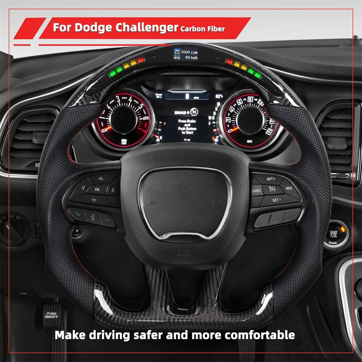 ✔Prepreg Dry Carbon Fiber D-Type Steering Wheel for Dodge Charger Challenger Durango SRT 2015-2023 With LED Shift Indicator