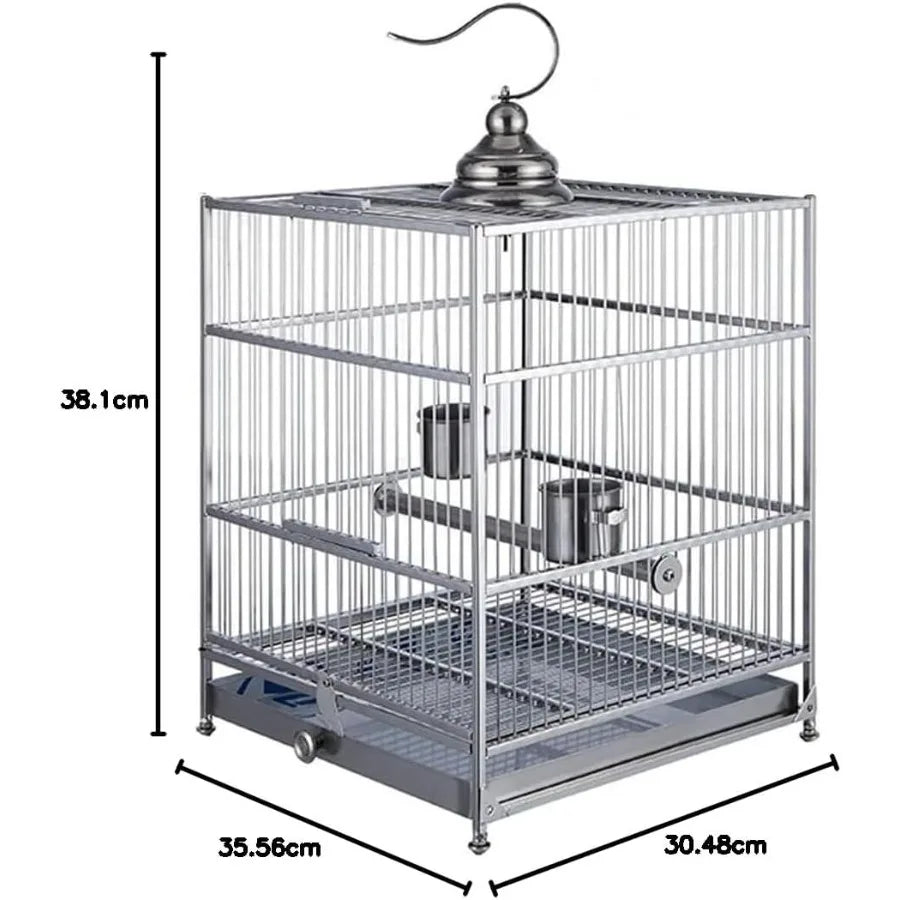 Original Bird Cage Flight Cage for Cockatiels Portable Bird Cage with Handle Bold Stainless Steel Parrot Cage Bird Travel Cage