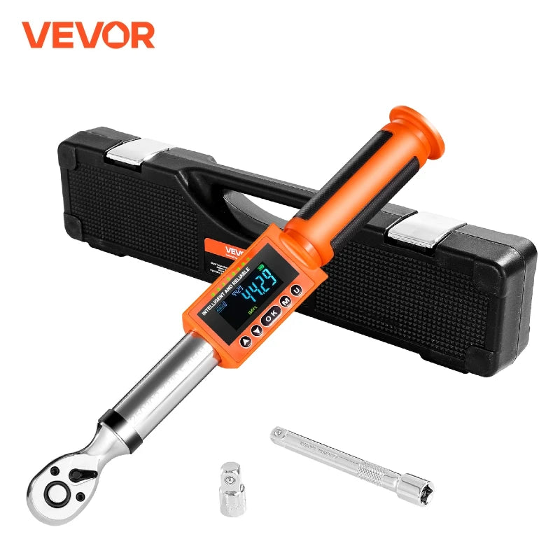 VEVOR Digital Torque Wrench 72-Tooth ±2% High Accuracy Electronic Torque Wrench Preset Value Buzzer and LED Notification