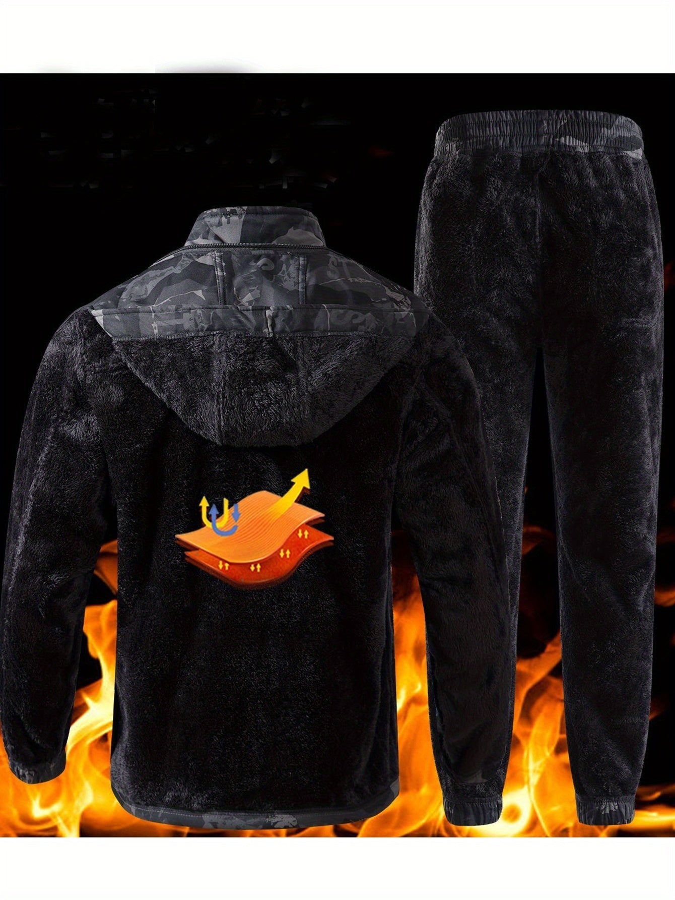 Men's Thickened Multi-Pocket Camouflage Winter Jacket and Pants Set, Perfect for Winter Outdoor Sports and Warmth Thickened Multi-Pocket Camouflage Winter Jacket and Cold-Resistant Pants Set