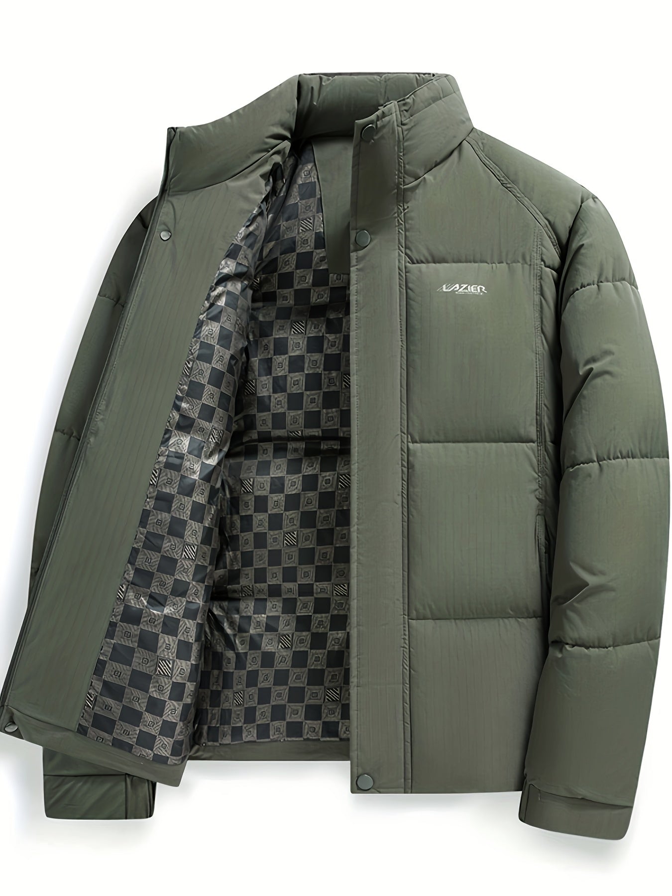 Men'S Heavyweight Winter Coat - Thermal Insulated Cold Weather Jacket with Stand Collar, Zipper Closure, Fill - Olive Green/ - Cold Weather, Thick, Outdoor Activities, Casual Outerwear, Durable Construction, Highquality Insul