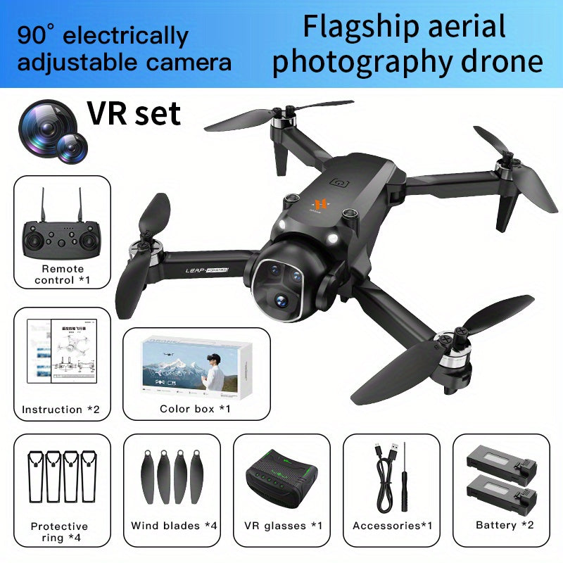 New VR Folding Drone - Equipped with Head-mounted VR Glasses, 360° Flip, 90° Adjustable Motorized Camera, Brushless Motors, Optical Flow Positioning, Altitude Hold Function, Three-speed Switching, One Button Take-off/landin